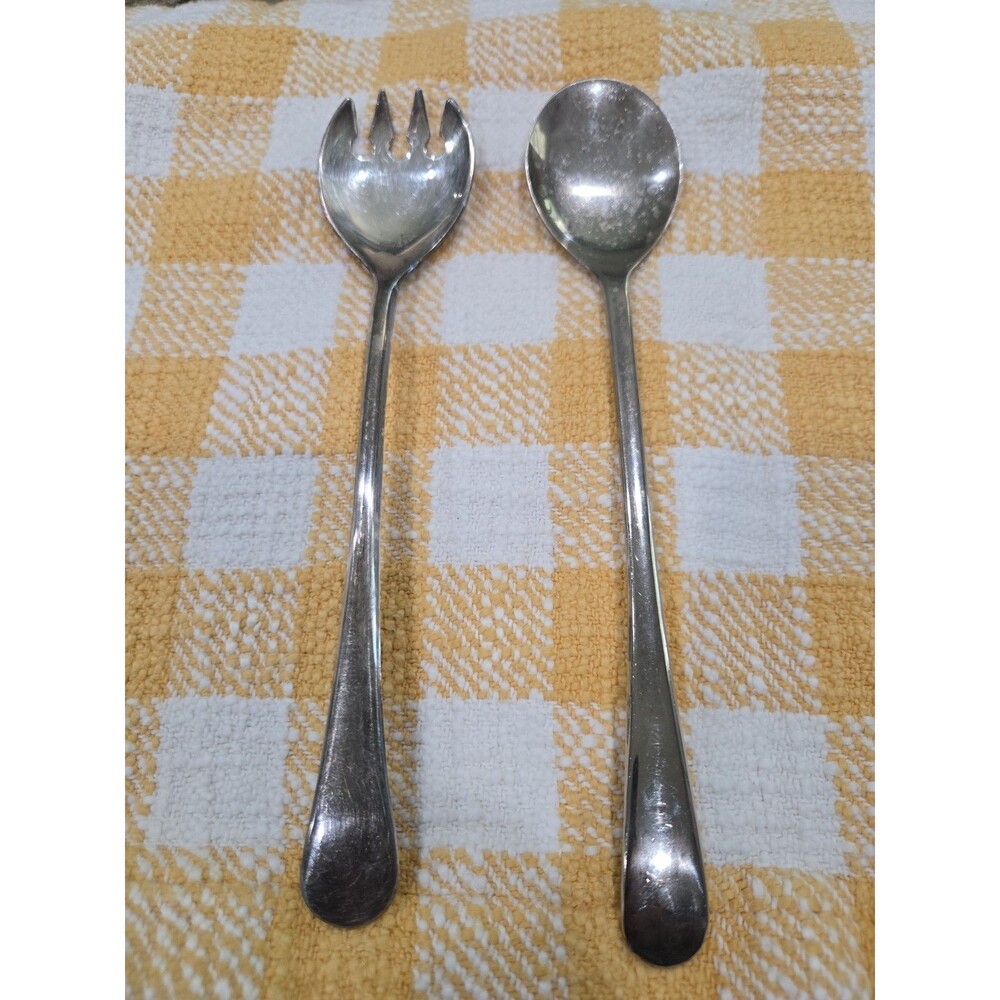 Vintage Silver Plate Italy Salad Serving Spoon and Fork Set 9.25” Elegant Shape